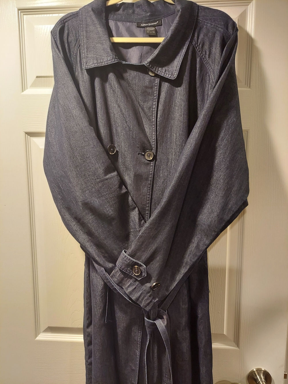 Ashley Stewart Denim-Look Navy Trench Coat